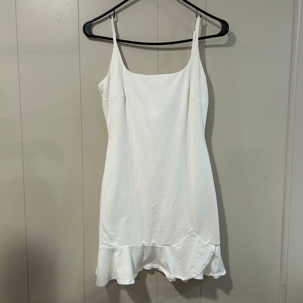 Princess Polly White Ruffle Hem Mini Dress Size 4 | Square Neck Cami Slip Dress